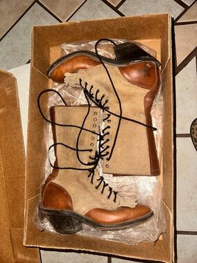 Olathe Boot Co. Two-Tone Tan and Brown Lace-Up Western Boots
